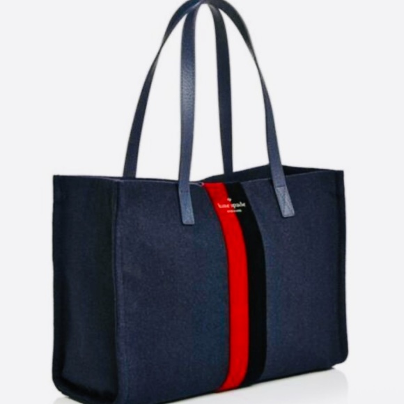 kate spade Handbags - Kate Spade Navy and Red Wool Tote Bag